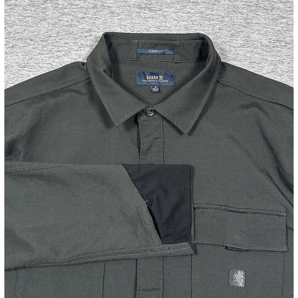 Roark Shelter Windshirt Shirt Mens Large Gray Snap Up Stretch Thumbholes Outdoor